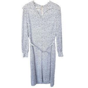 Vintage 90 McMULLEN Dress Women Size 14 Ivory Polka Dot Pattern Long Sleeve Belt